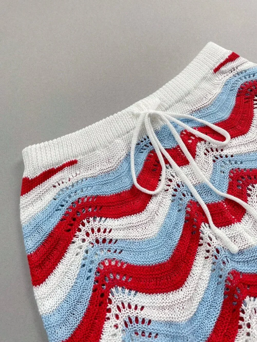 Multicolor Hollow Crochet Knit Women's Short Sleeve Top & Shorts Set